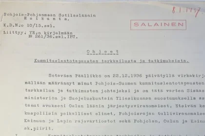 No documento, uma carta redigida por um capitão do exército finlandês, e disponível apenas fisicamente, descreve a designação a ele dada para investigar os chamados "voos fantasmas", que foram relatados em todo o norte da Escandinávia na época.
