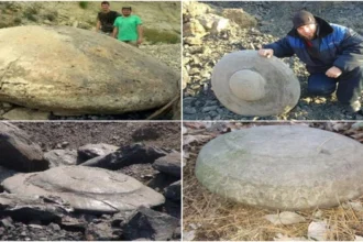 These intriguing rock formations draw attention for their peculiar shape, reminiscent of classic "flying saucers," and appear to have been hand-carved.