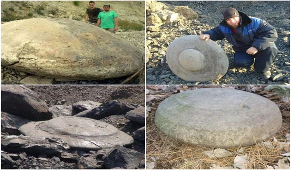 These intriguing rock formations draw attention for their peculiar shape, reminiscent of classic "flying saucers," and appear to have been hand-carved.