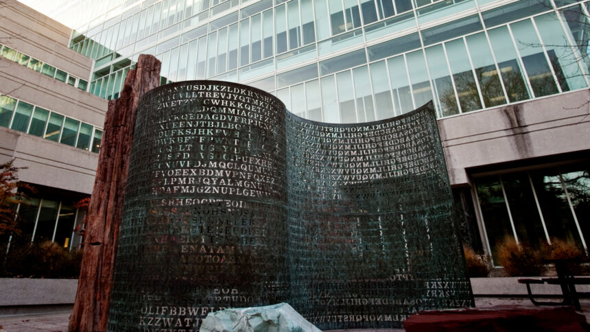 This mysterious cryptographic artwork contains 865 characters etched into it and stands in front of the CIA headquarters. To date, only three of its four panels have been deciphered.