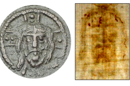 A bronze follis minted in Constantinople between 969 and 976 AD shows facial features reminiscent of the Shroud of Turin, reigniting discussions about the relic’s authenticity.