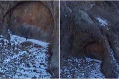 A structure resembling a giant stone door was found in the remote Dzungarian Alatau mountains in Kazakhstan.