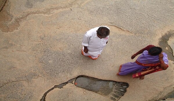 Devotees associate this footprint with the goddess Sita, but what is most intriguing, besides its peculiar human-like shape, is that it remains constantly wet, with a thin layer of water repeatedly appearing even after being wiped.